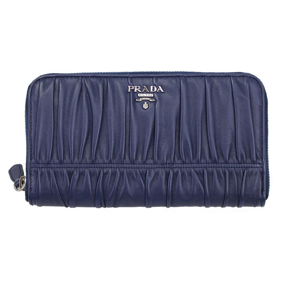 Prada Long Dark Nappa Wallet Blue Zip Blue - Picture 1 of 4
